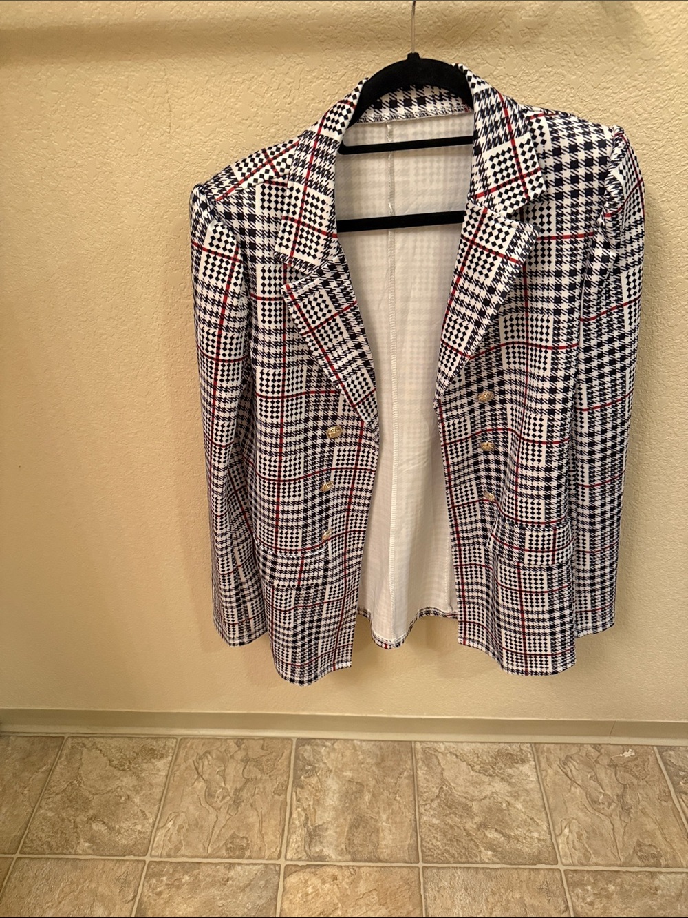 Classic Checked Double-Breasted Blazer - Navy, White & Red